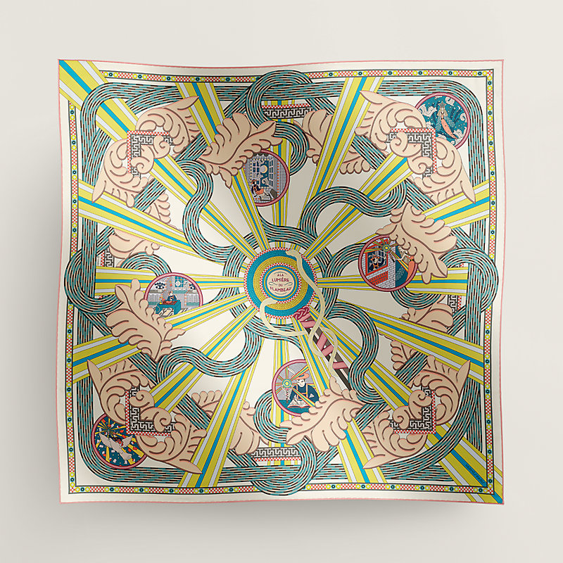 【華】HERMES Carre 90 double-face A la Lumiere du Flambeau A la Lumiere du Flambeau double face scarf 90 | Hermès USA